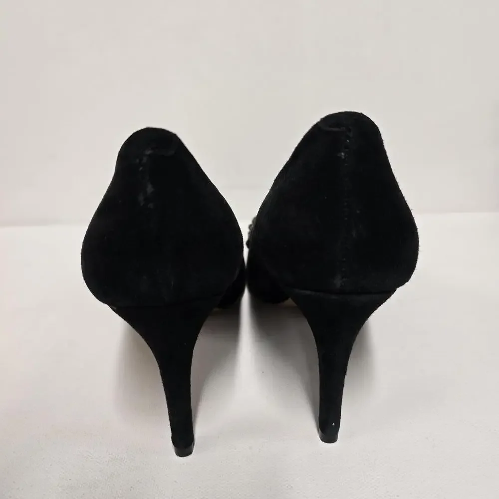 Audrey Brooke‎ Black Suede Heels with Bejeweled Bow 6M - Picture 3 of 7